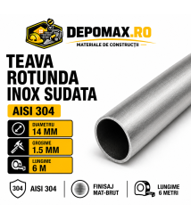 Teava rotunda inox sudata AISI 304, 14 x 1.5 mm, 6 metri Teava rotunda inox sudata AISI 304, 14 x 1.5 mm, 6 metri